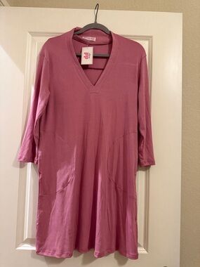 Relaxed V-Neck Dreamy Rib Midi Dress - Dusty Rose